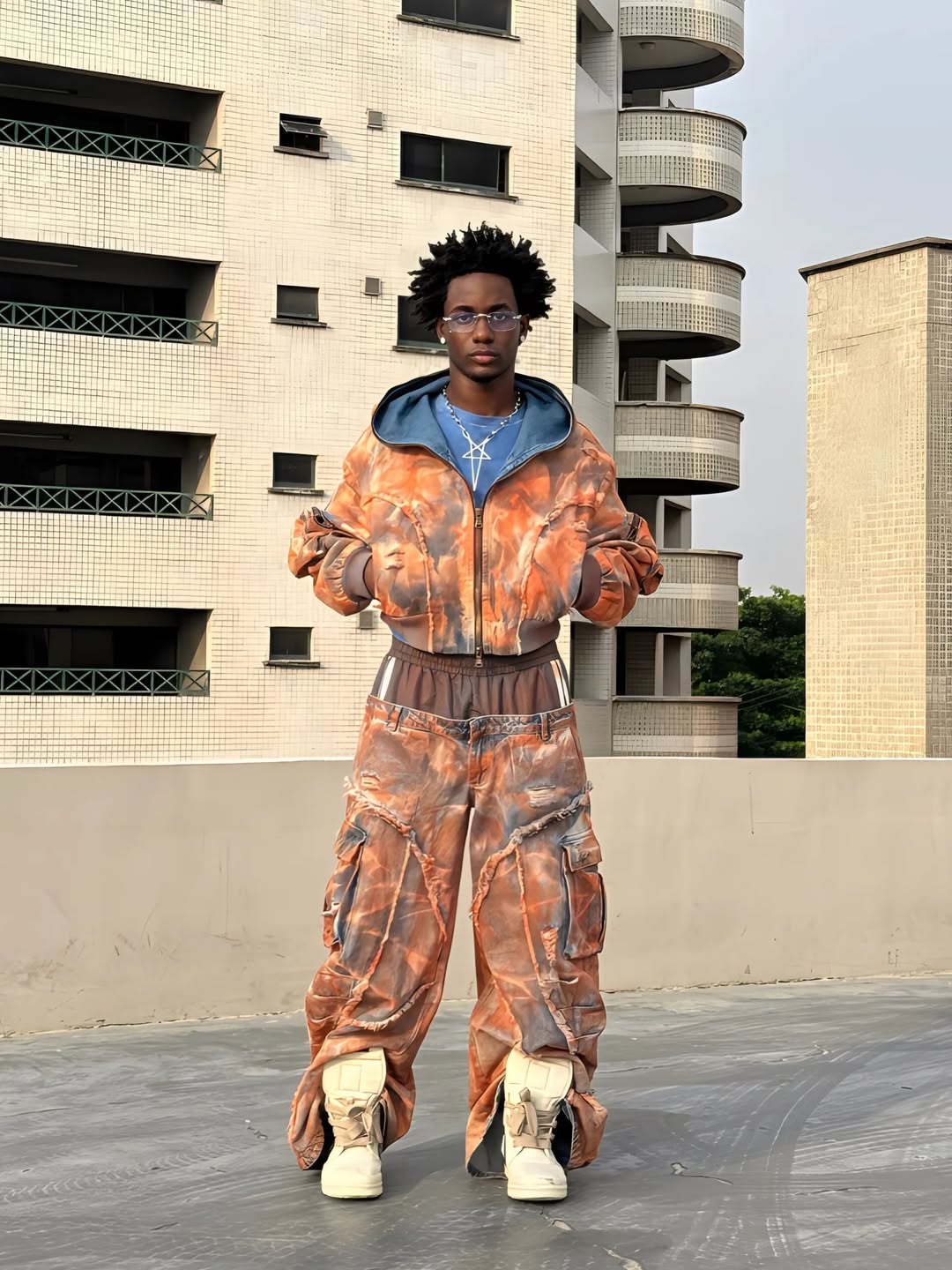 Wasteland Mud-Dyed Layered Wide-Leg Jeans