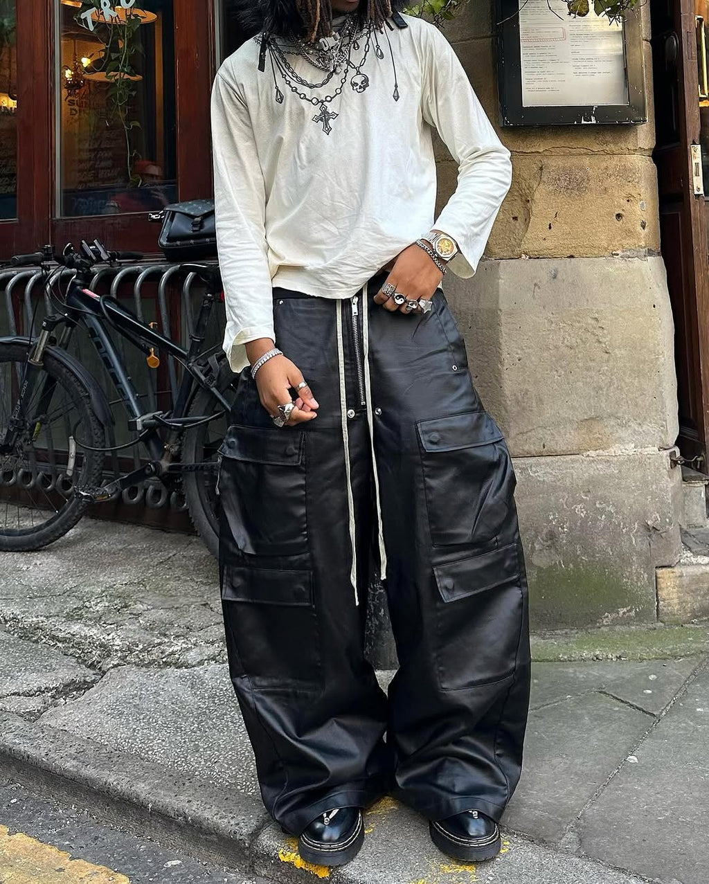 Matte Coated Big Pocket Cargo Pants