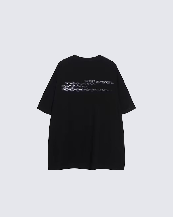 Gothic Chain Print Oversized Black T-Shirt