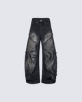 Dark Wavy Zipper Deconstructed Wide Denim Pants New