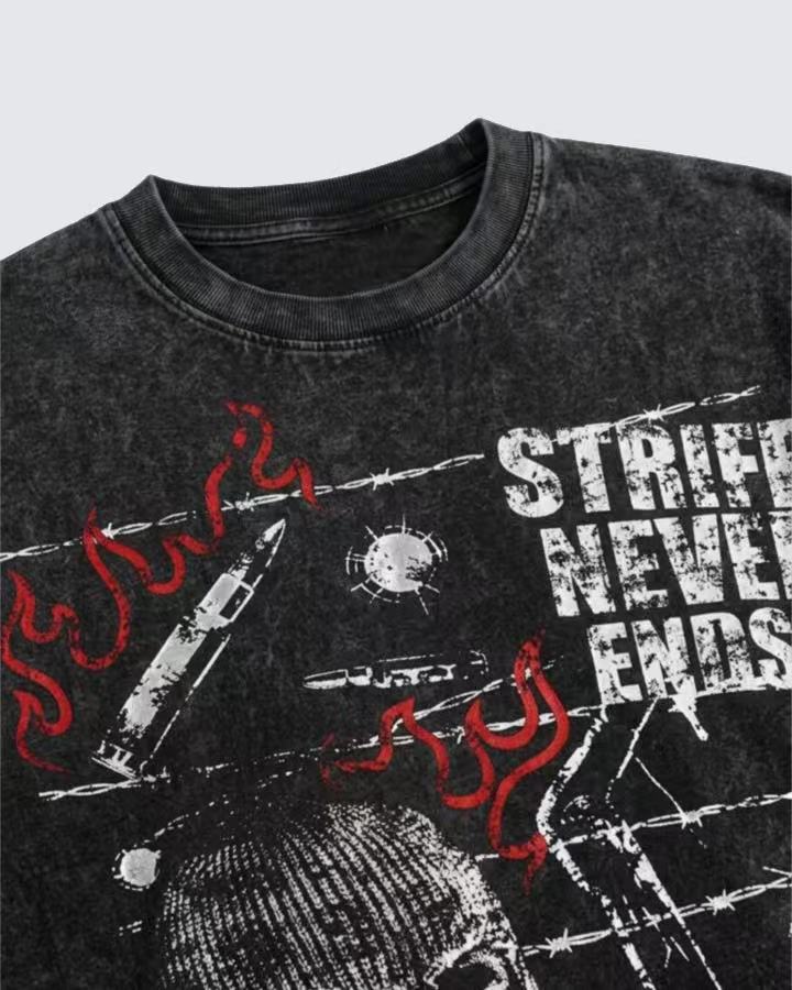 Vintage Washed Flame Graphic Street T-Shirt