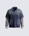 GRYFT Washed Patchwork Polo Long Sleeve