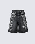 American Vintage Washed Tribal Print Denim Shorts