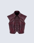 Burgundy Studded Leather Vest