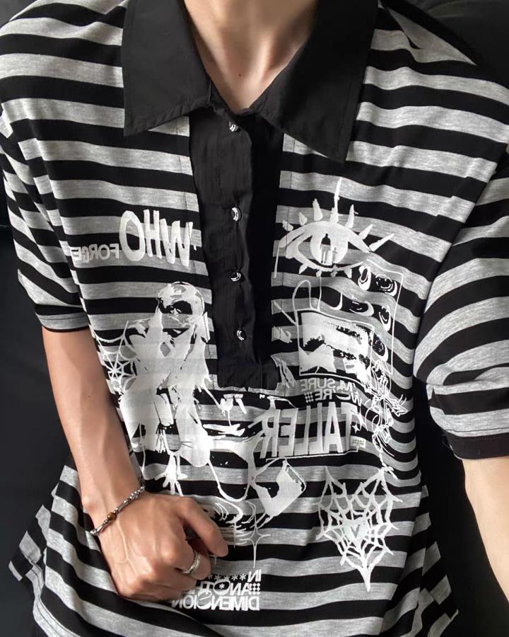 GRYFT Retro Graphic Striped Polo Shirt