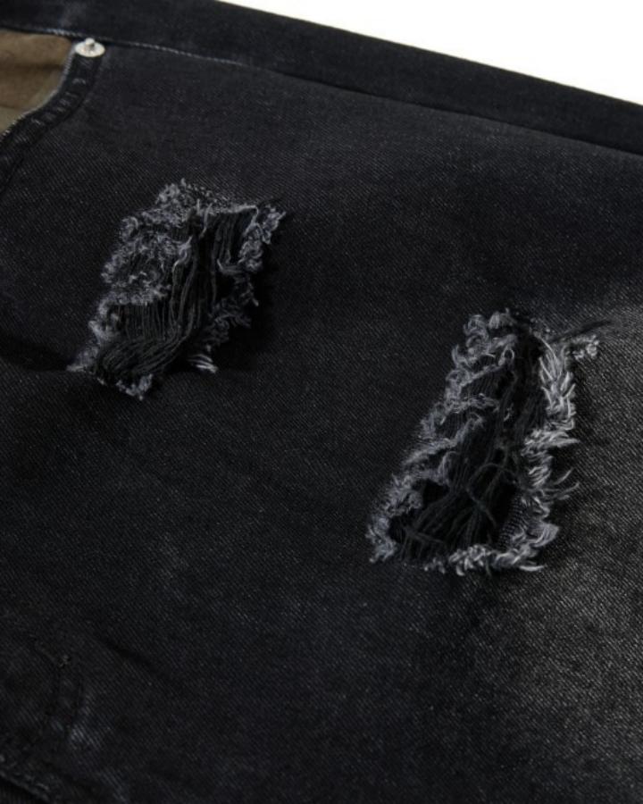 American-Style Ripped Camouflage Faux Two-Piece Denim Capri Pants