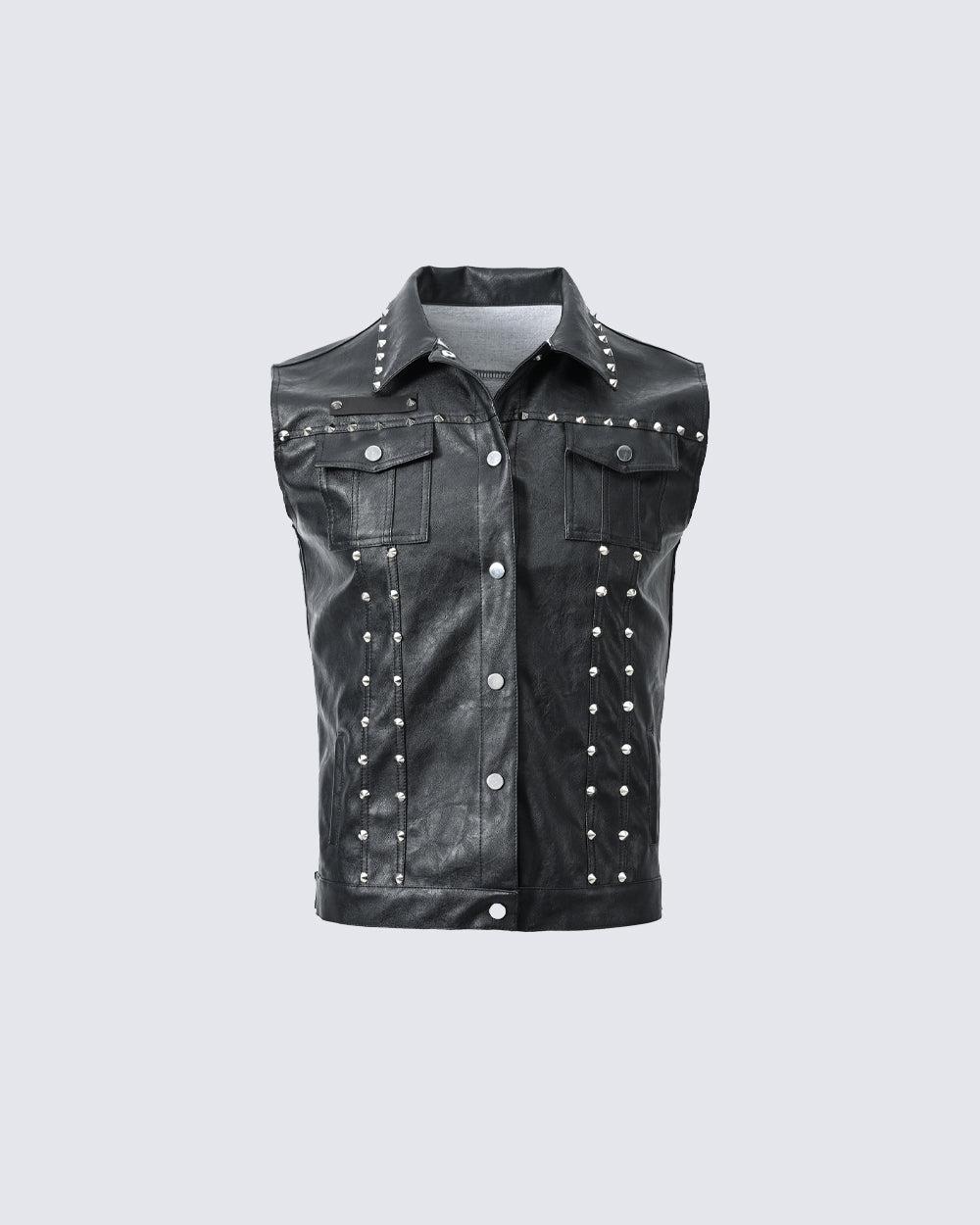 Collared Punk Vest With Rivets Motorbike Style