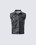 Collared Punk Vest With Rivets Motorbike Style