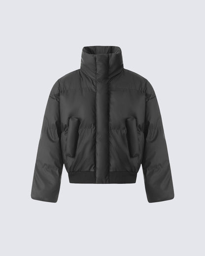 Simple High Neck Short Cotton Jacket