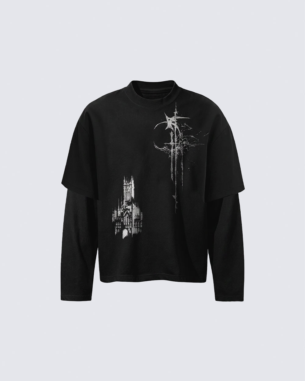 GRYFT Gothic Layered Graphic Long Sleeve T-Shirt