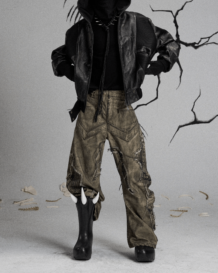 Tactical Textured Wide-Leg Cargo Pants