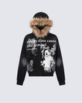Vintage Zipper Faux Fur Hoodie