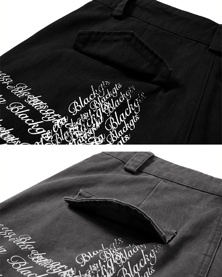 Cross Letter Print Wide-Leg Cargo Pants