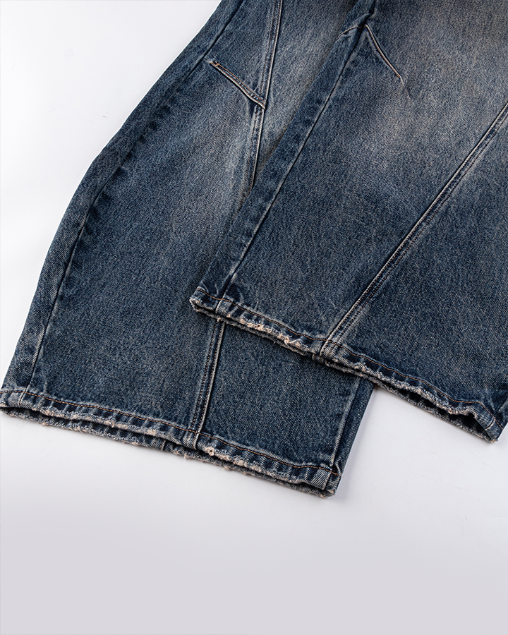 Retro Curved Blade Wide-Leg Denim Pants