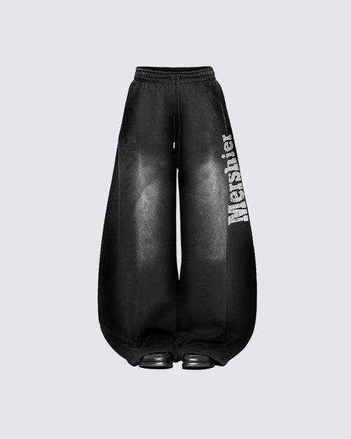Vintage Loose Fit Distressed Wide-Leg Scimitar Sweatpants