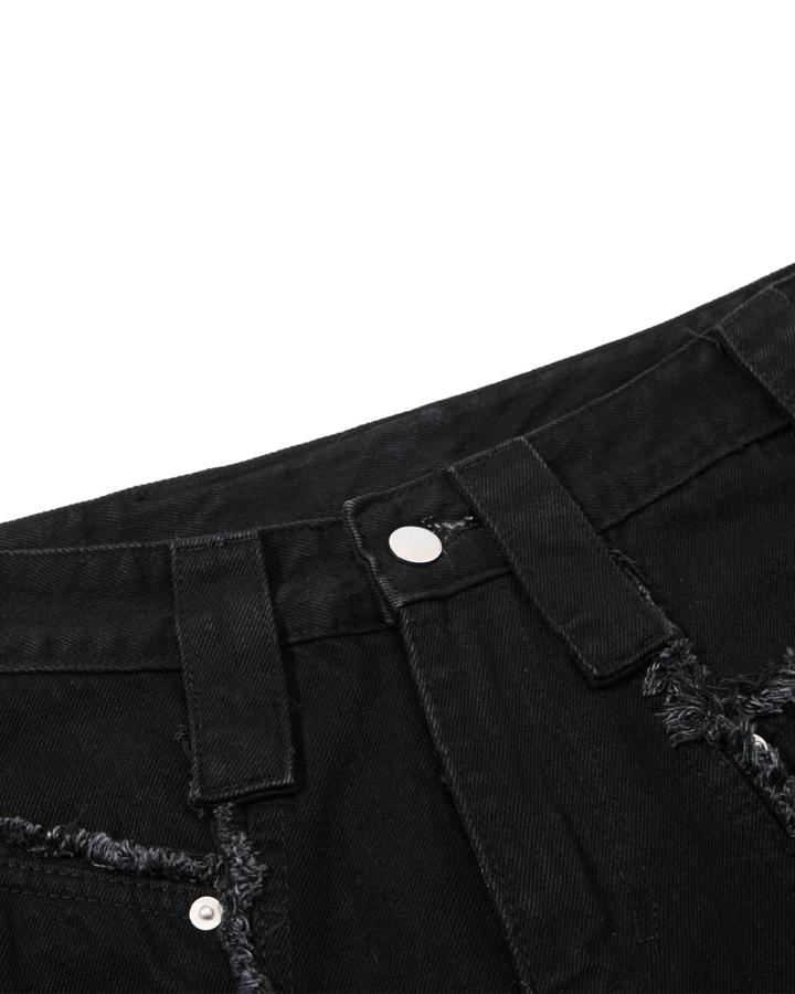 GRYFT American Streetwear Frayed Fringe Panel Jeans