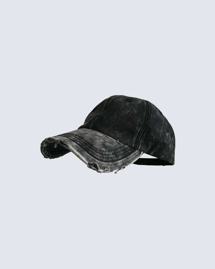 Washed Black Distressed Baseball Cap