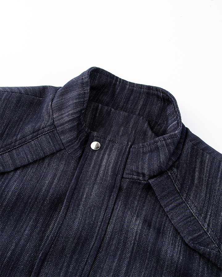 Denim Stand Collar Zip-Up Jacket