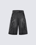 GRYFT Vintage Raw-Edge Straight Denim Shorts