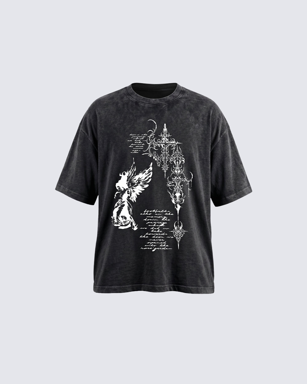 Grunge Angel & Script Graphic T-Shirt