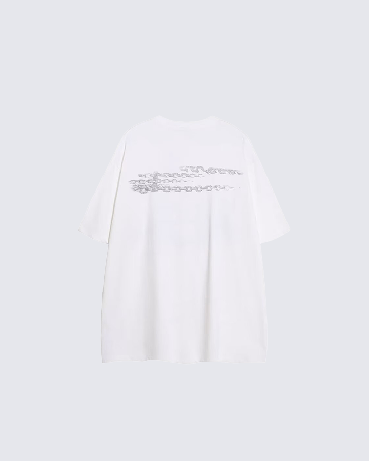 Gothic Chain Print Oversized Black T-Shirt