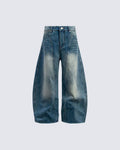 Washed Faded Curved Jeans