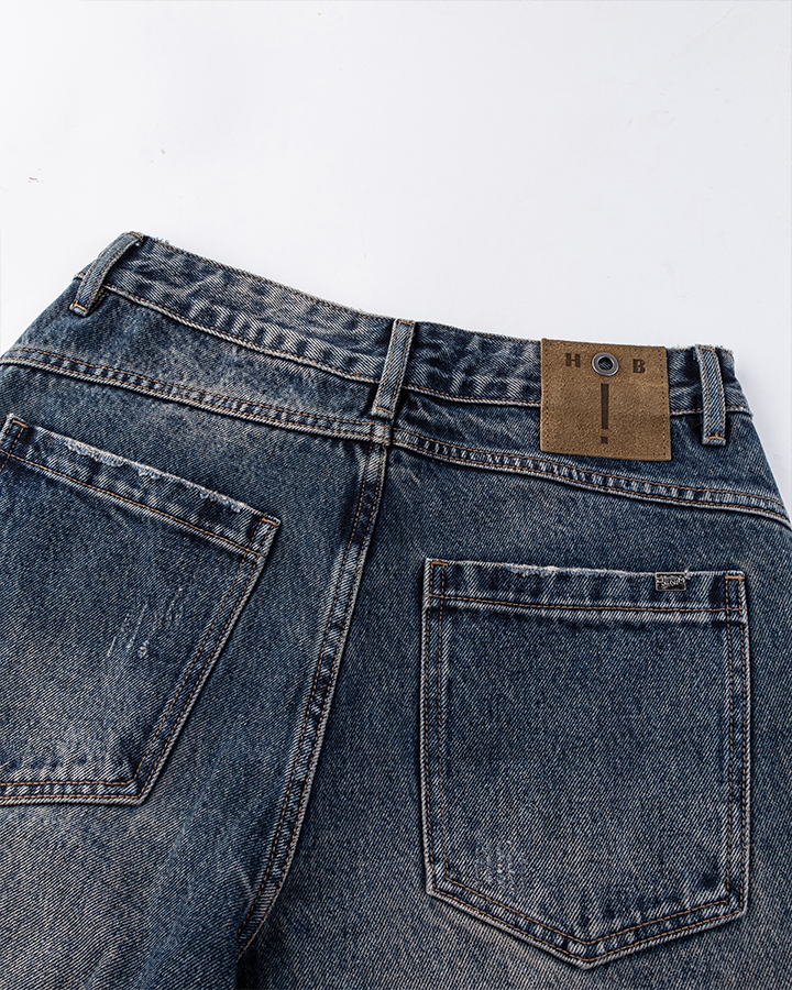 Retro Curved Blade Wide-Leg Denim Pants