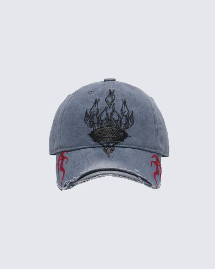 Vintage Washed Flame Embroidery Cap