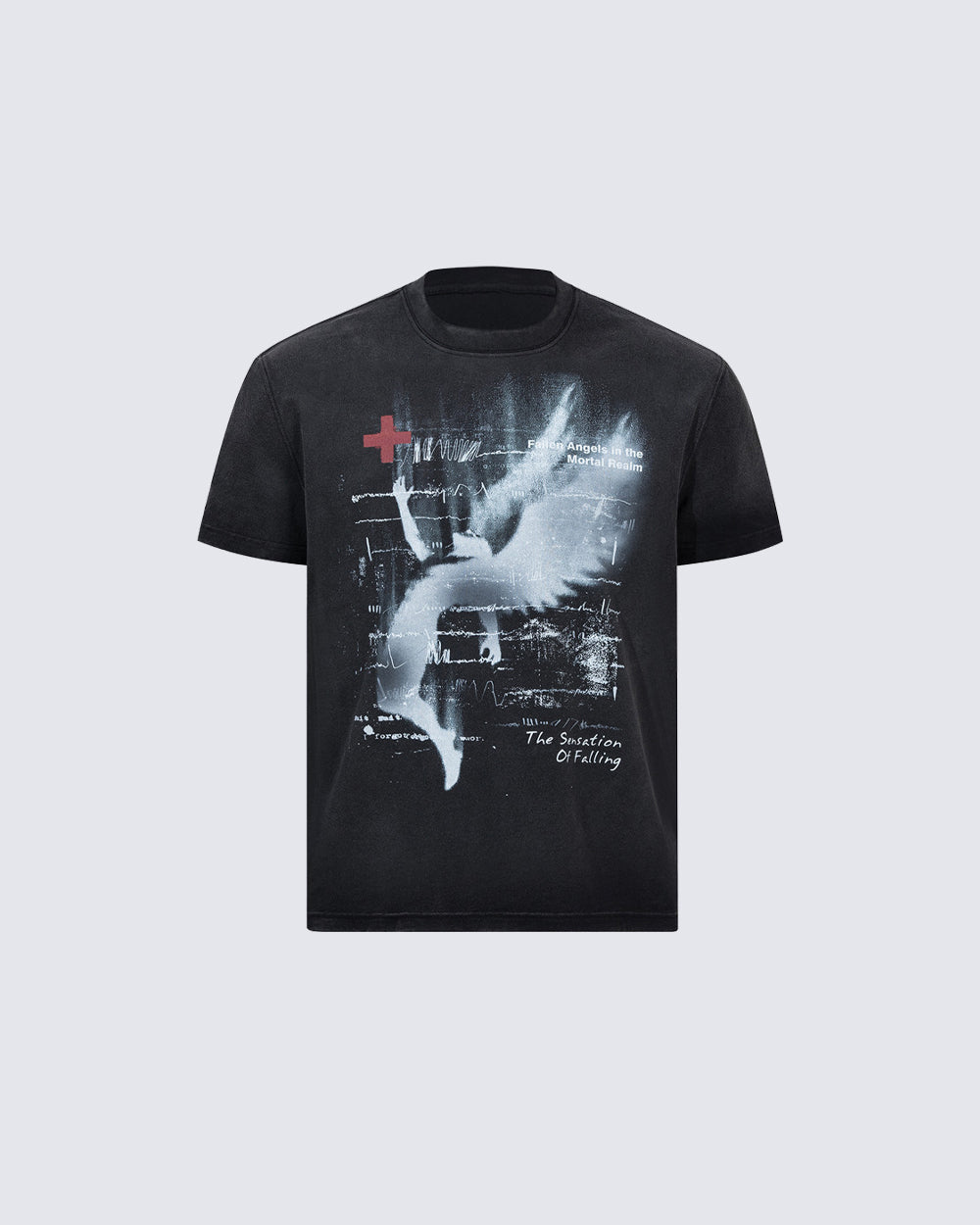 GRYFT Dark Distressed Angel Wing Print T-Shirt