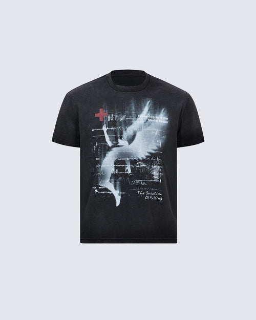 GRYFT Dark Distressed Angel Wing Print T-Shirt
