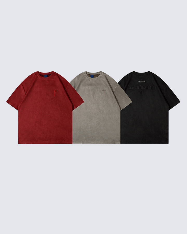 Minimalist Cross Embroidery T-shirt – Street-Inspired Casual Wear