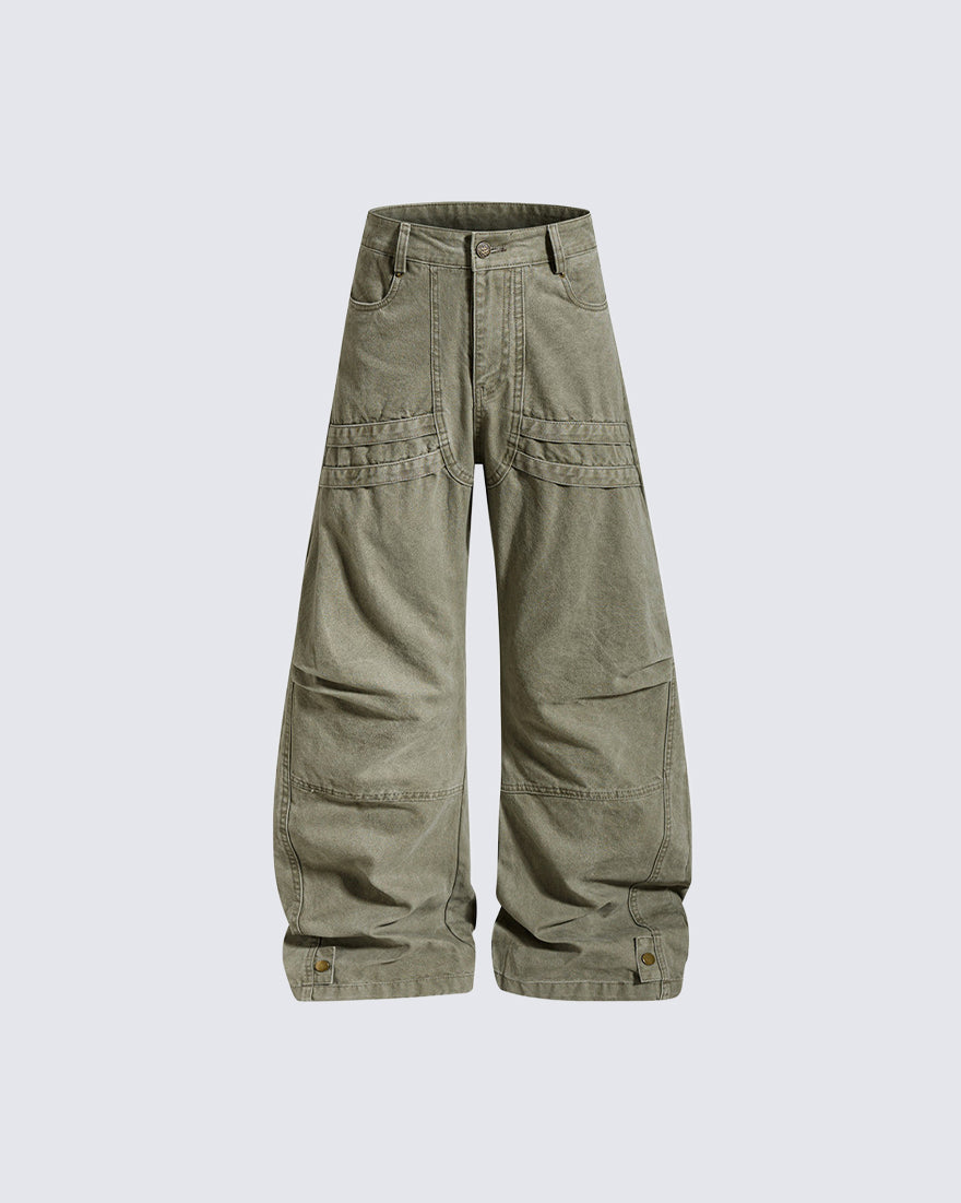 GRYFT Utility Washed Pleated Curve Pants