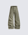 GRYFT Utility Washed Pleated Curve Pants