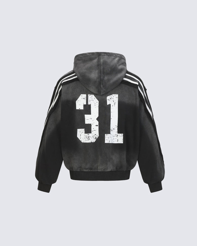 Vintage Loose Fit Washed Distressed Zip-Up Hoodie