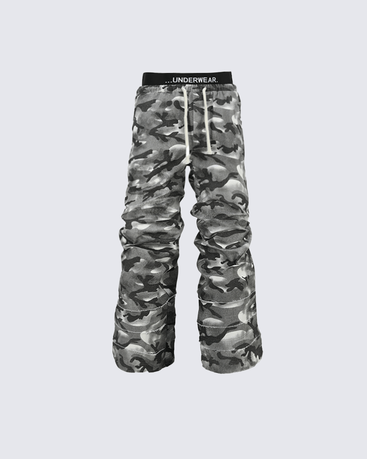 Stacked Camo Streetwear Drawstring Pants
