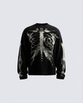 GRYFT Skull Print Waffle Long Sleeve T-Shirt