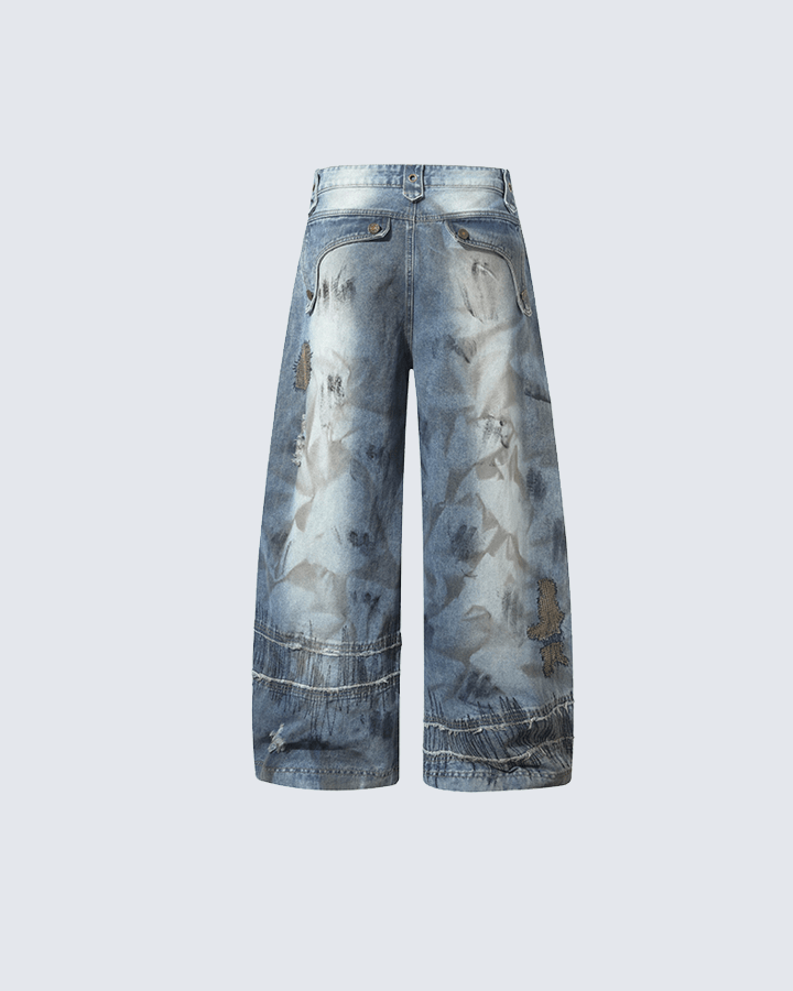 Heavy Stitch Patchwork Wide-Leg Jeans