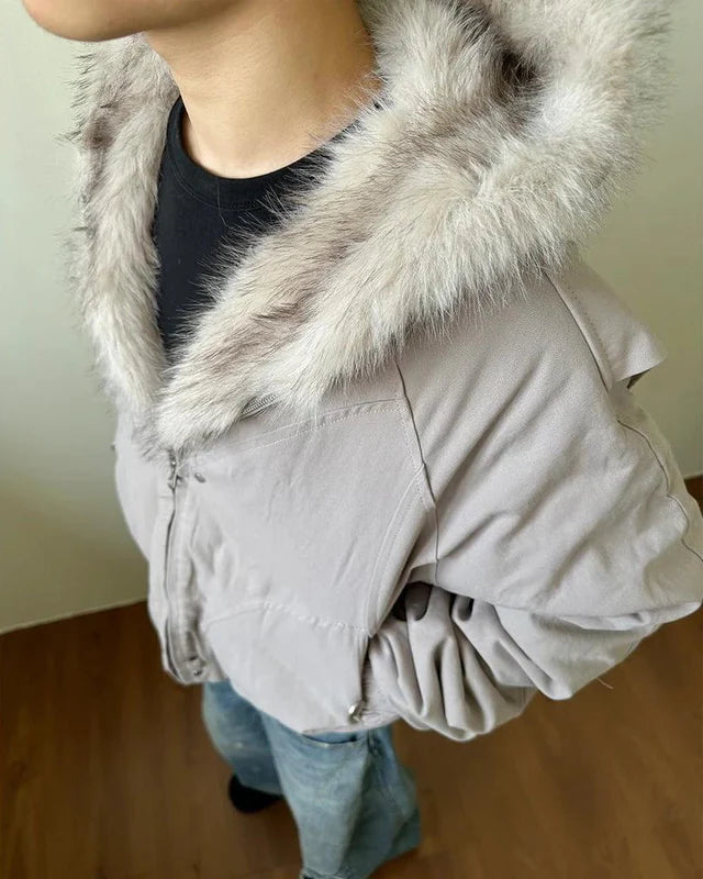 Camouflage Cargo Pants with Fur-Collar Jacket