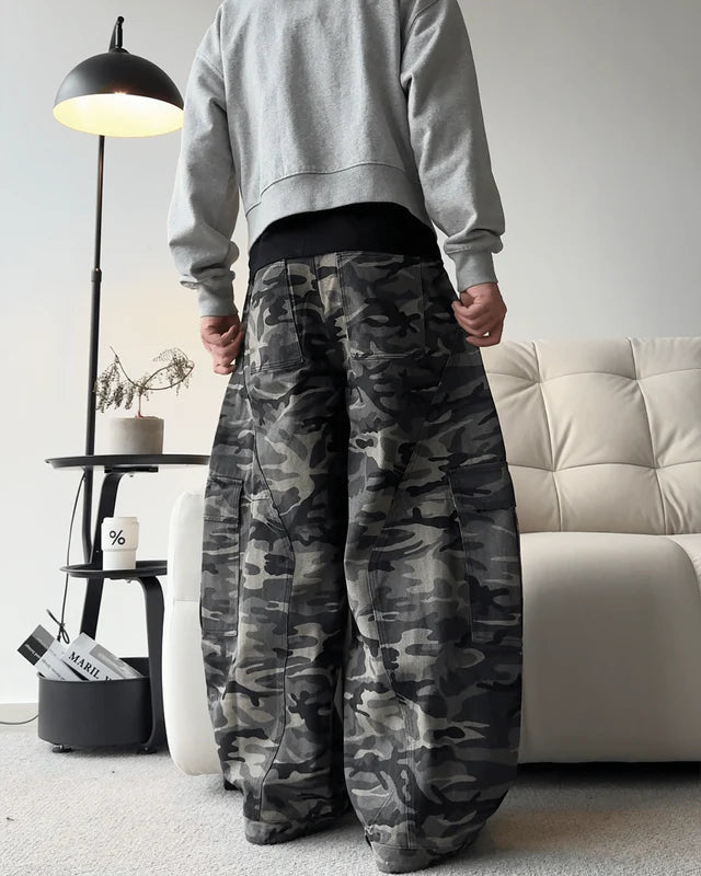 Camouflage Cargo Pants with Fur-Collar Jacket