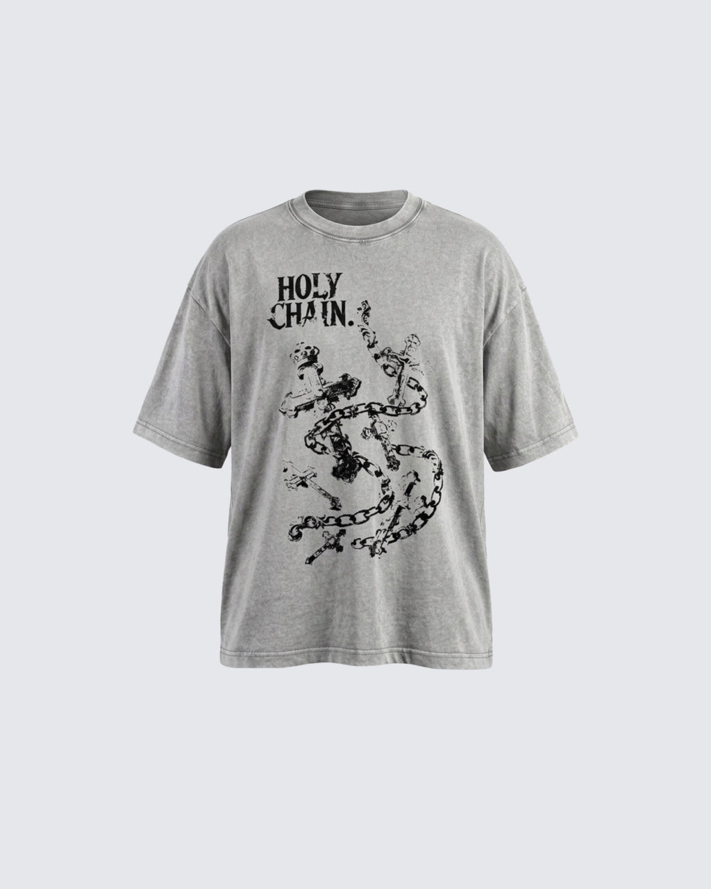 Vintage Washed Chain Cross Graphic Oversized T-Shirt