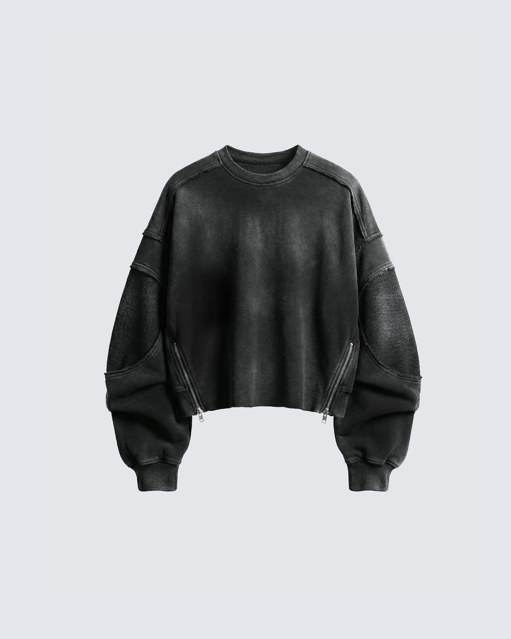 LOW SATURATION-Washed Zip Detail Cropped Sweatshirt