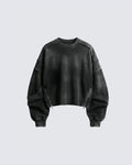 LOW SATURATION-Washed Zip Detail Cropped Sweatshirt