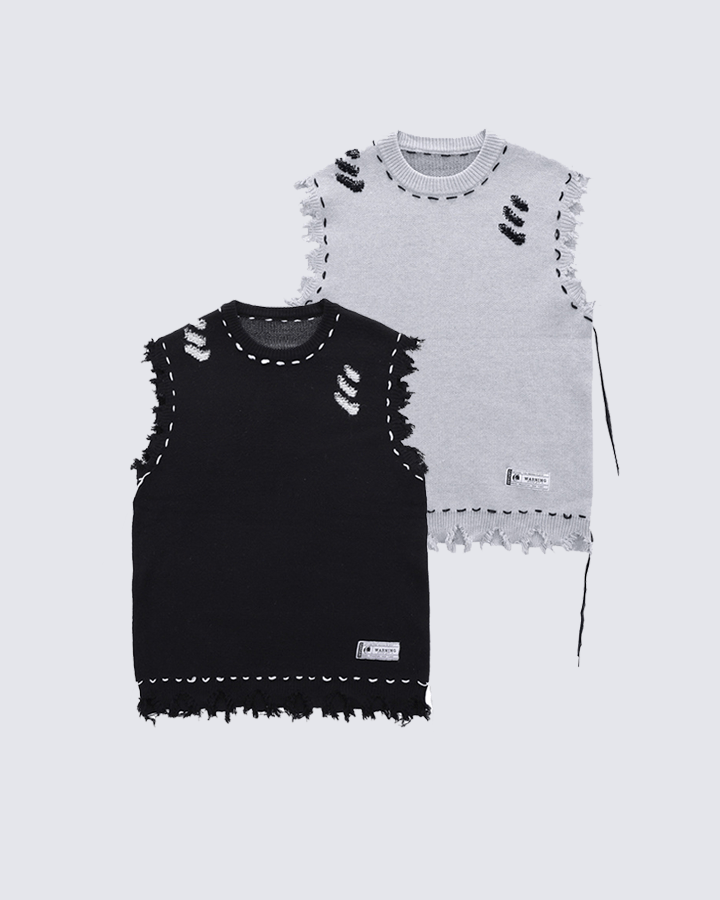 Distressed Trim Hollow Out Knit Tank Top