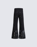 New Dark Gothic Punk Eyelet Zipper Flare Jeans