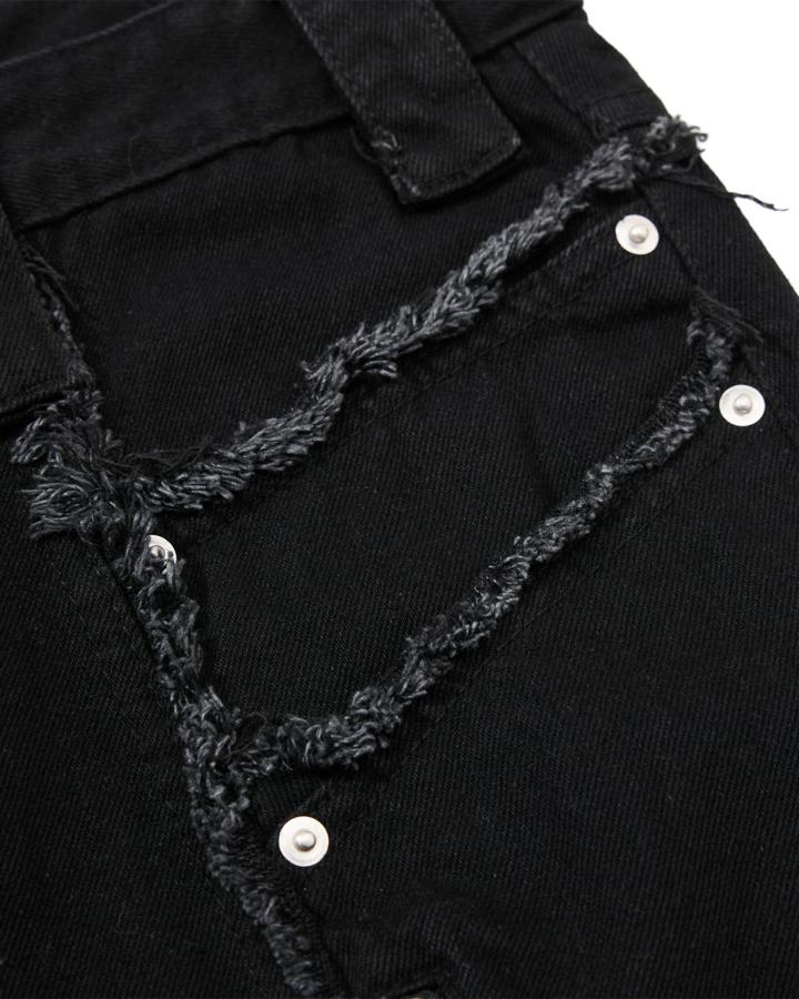 GRYFT American Streetwear Frayed Fringe Panel Jeans