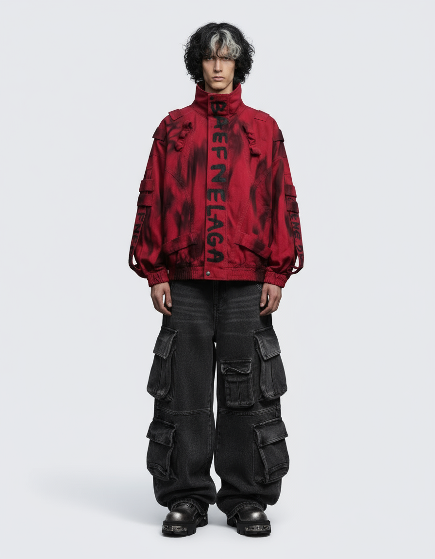 Graffiti Print Oversized Red Jacket