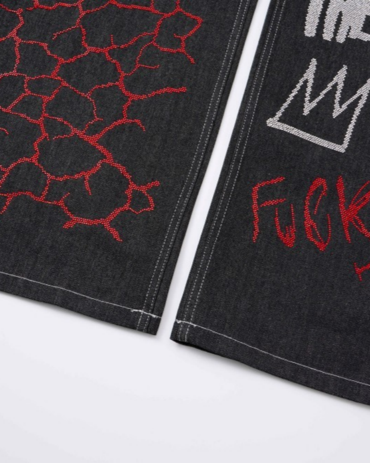 High Street Dark Style Graffiti Embroidered Jeans