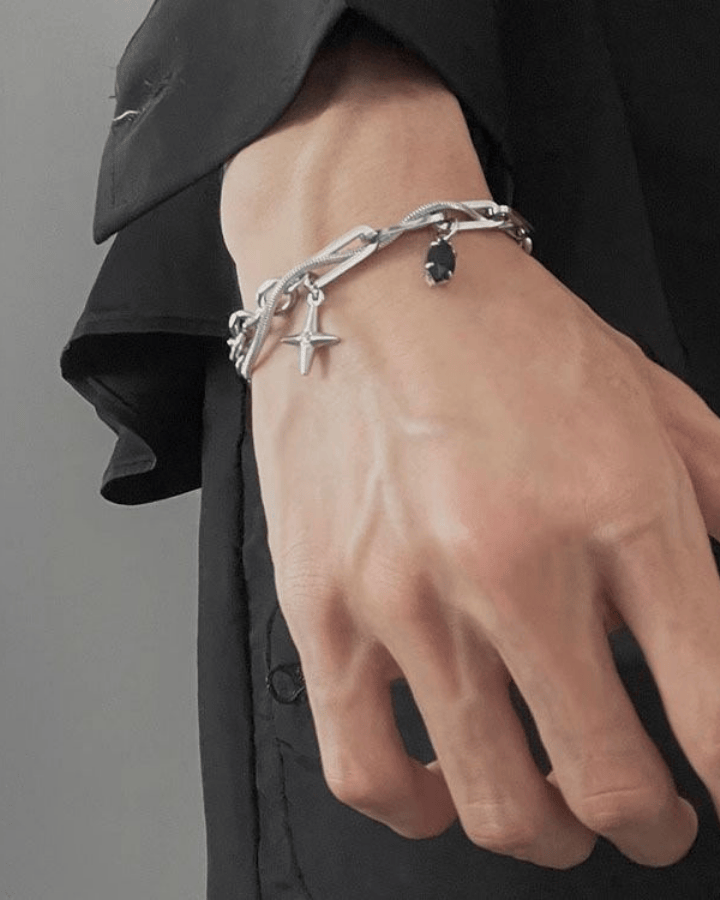 Gothic Layered Star Pendant Chain Bracelet
