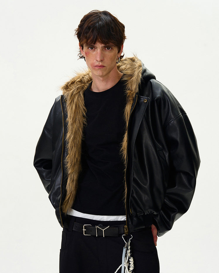 American Retro Reversible Thick Eco PU Leather Jacket