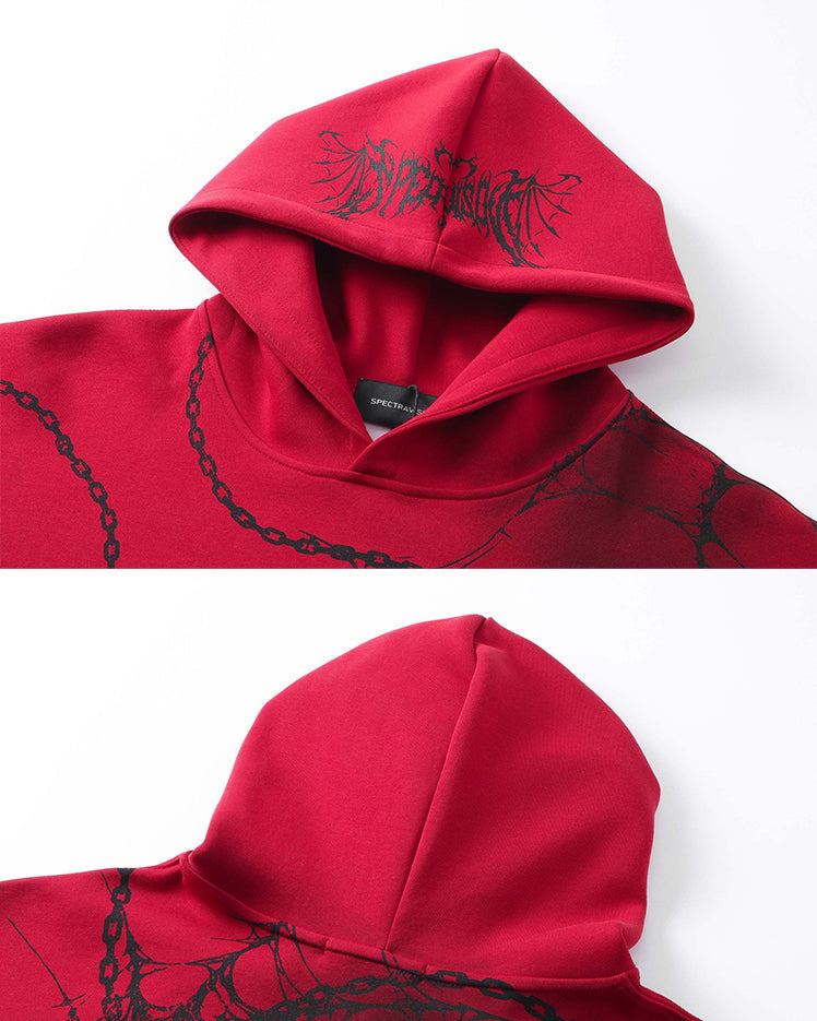 High-Street American Distressed Chain Cross Hoodie